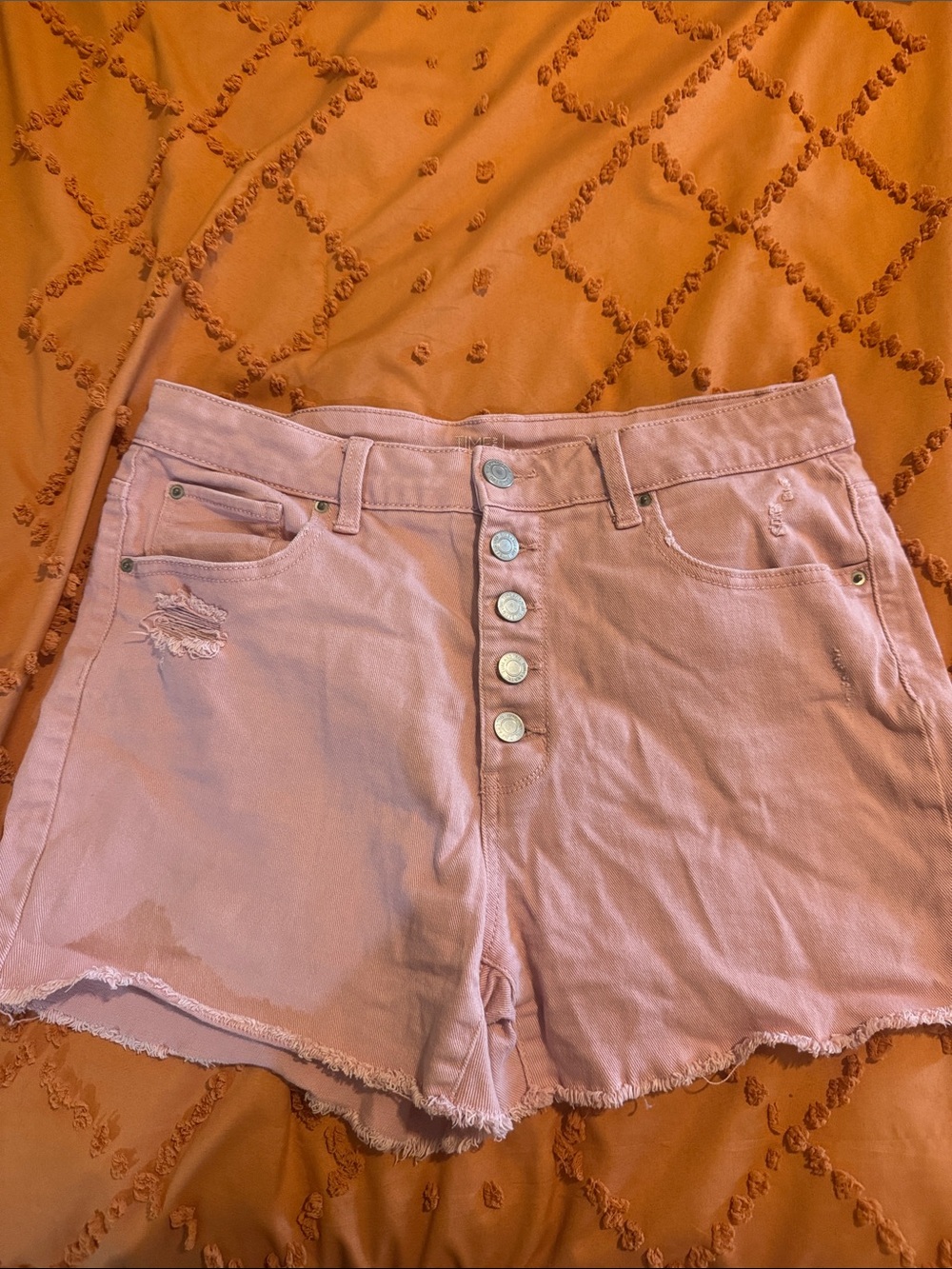Time and Tru Light Pink High-Rise Button-Fly Denim Shorts
